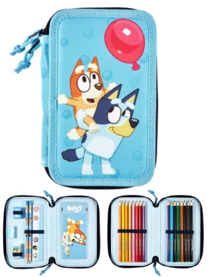 Bluey dobbelt pennal med innhold