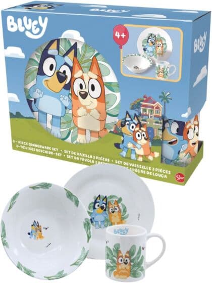 Bluey servise - frokostsett i keramikk - tallerken, skål og kopp