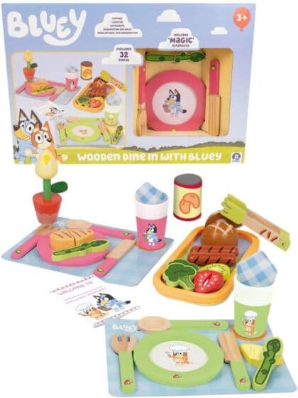 Bluey Lekesett med lekemat og servise i tre - 32 deler