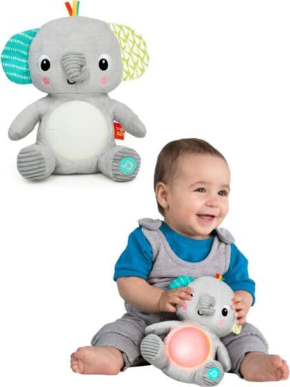 Bright Starts Hug-a-bye Baby musikalsk elefant-kosebamse til baby - med lys og lyd
