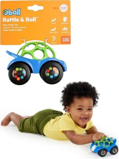 Bright Starts Oball Rattle & Roll Buggie - blå lekebil med fargerike perler i hjulene