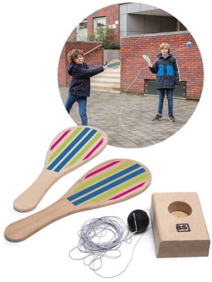 BS Elastisk tennis i tre - sett med 2 racket og ball med strikk og base