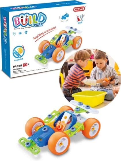 Build & Play fleksibelt byggesett med verktøy - Racerbil med 60 deler