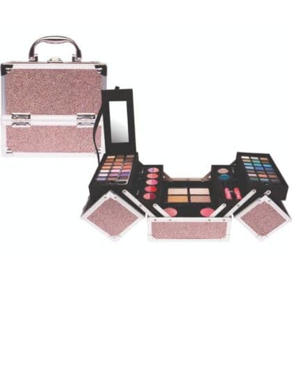 Casuelle utbrettbar sminkekoffert – rosa glitter