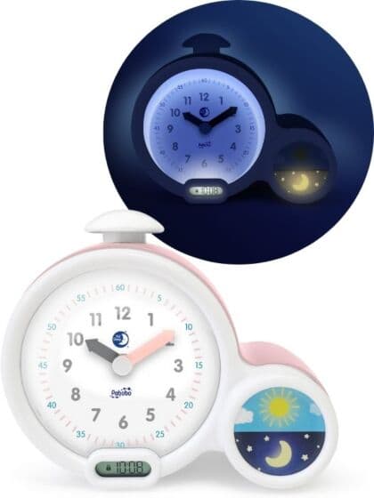 Pabobo soveklokke med lys - lærer barnet å sove - rosa søvntrener
