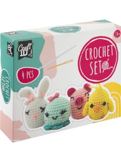 Amigurumi heklesett med 4 bamser - Gris, Hare, Blekksprut og Kylling