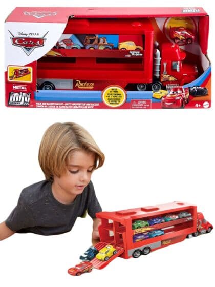 Disney Cars Mack Transporter med plass til opptil 18 mini racers - inkludert 1 diecast Lynet McQueen