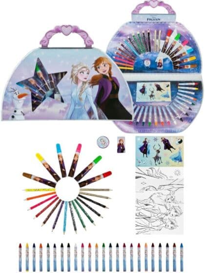 Disney Frozen tegnekoffert med tusjer, klistremerker og mer - 51 deler