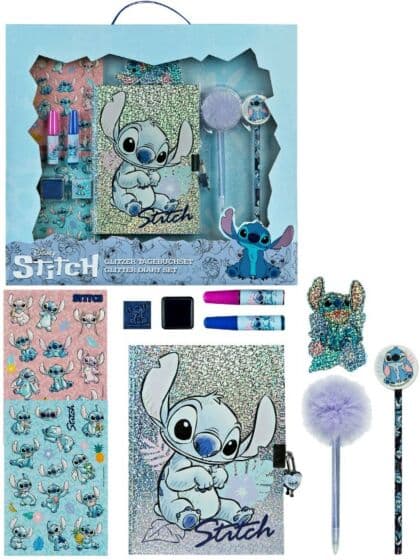 Disney Stitch Glitrende dagbok med tilbehør - 8 deler
