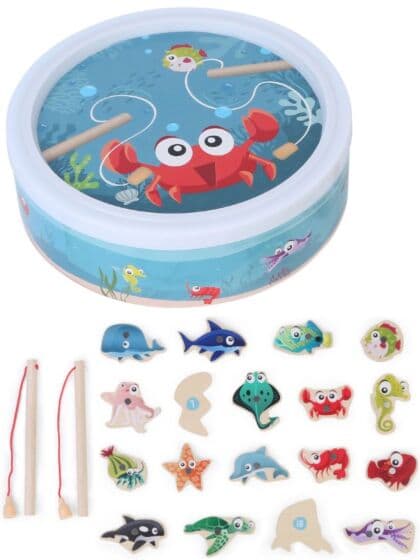 EduFun Fiskespill - med fiskestang og tilbehør i tre med magneter
