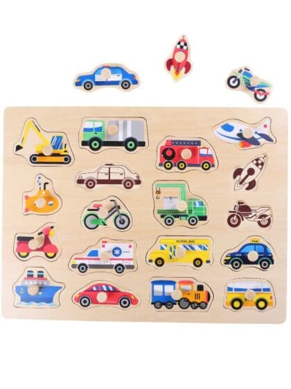 EduFun kjøretøy knottepuslespill 18 biter - puslespill i tre