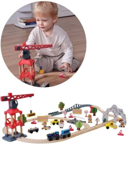 EduFun Togbane med kran og tilbehør i tre