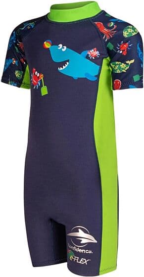 Konfidence Splashy våtdrakt 2-3 år - marineblå og grønn med hai