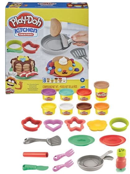 Play Doh Kitchen Creations Flip n Pancakes lekesett med 8 bokser leire - 14 deler