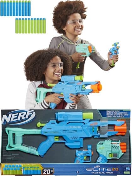 Nerf Elite 2.0 Tactical Pack med 3 forskjellige blastere og 20 Elite dartpiler