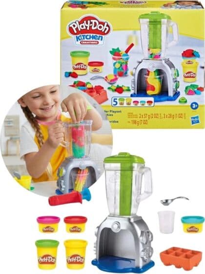Play-Doh Smoothie Blender lekesett med 5 bokser leire og tilbehør