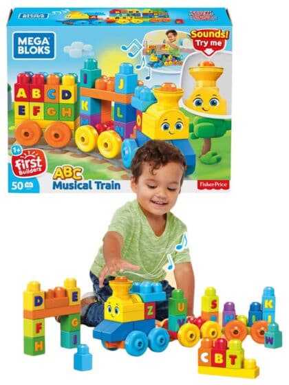 Fisher Price Mega Bloks byggeklosser - ABC musikktog med lyd - 50 deler