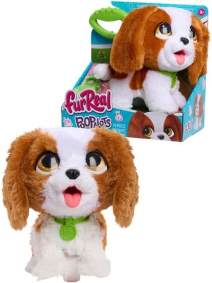FurReal Poopalots lekehund - brun og hvit hund som går på do