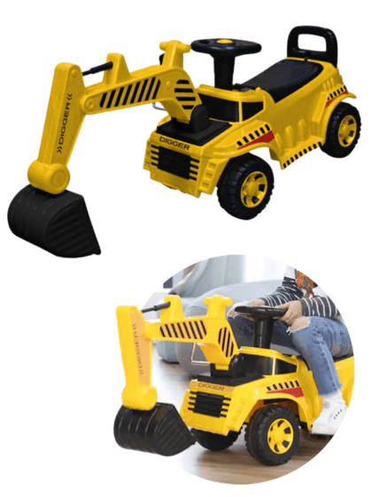 Gåbil gravemaskin med gravearm - gul og svart