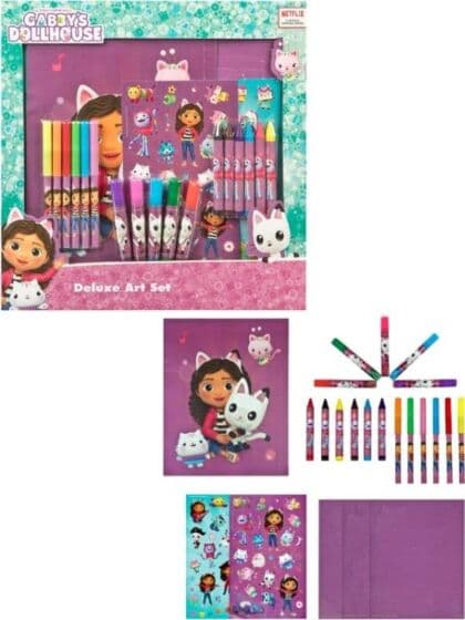 Gabbys Dukkehus stort tegnesett med notatbok, tusjer, fargestifter og mer