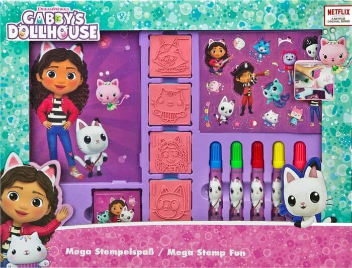 Gabbys Dukkehus stempelsett med 4 stempel, tusjer, notatbok og klistremerker