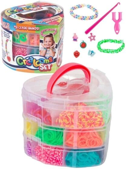 Loom bands vevbåndsett med oppbevaringsboks -2500 deler