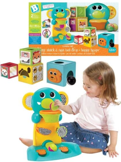 Infantino Aktivitetssett med stablebare klosser og basketballkurv 2-pack