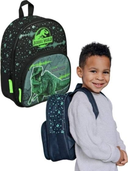 Jurassic World ryggsekk med frontlomme og justerbare stropper - sort og grønn