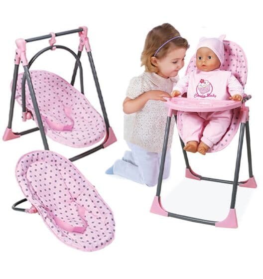 Lissi 4-i-1 dukkestol til dukke 46 cm - vippestol, matstol, bilstol og huske