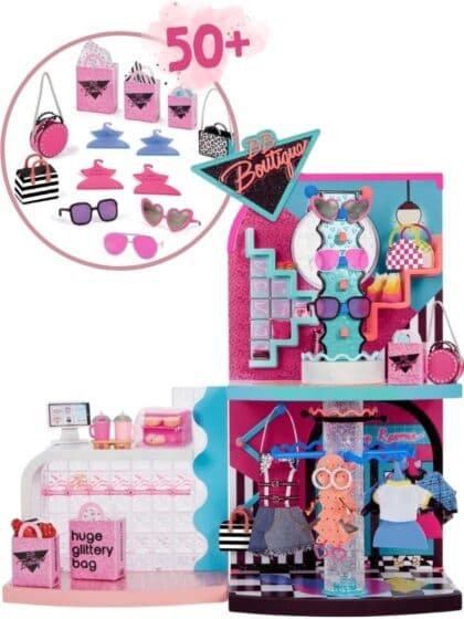 LOL Surprise OMG Mall of Surprises dukkehus - kjøpesenter med butikker og café - 50 overraskelser - 56 cm