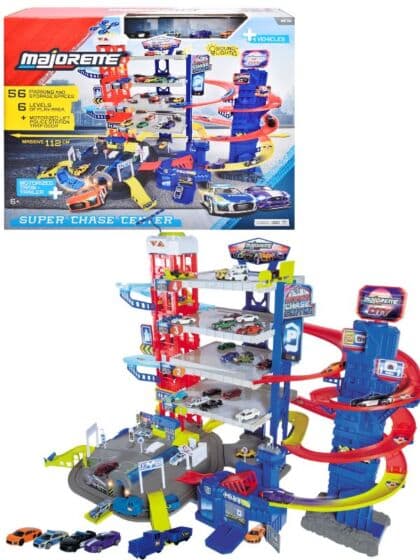 Majorette Super Chase Center parkeringshus med 6 etasjer og 5 kjøretøy - 112 cm
