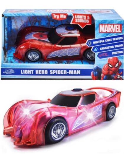 Marvel Spiderman Light Hero lekebil med lyd og lys - 15 cm