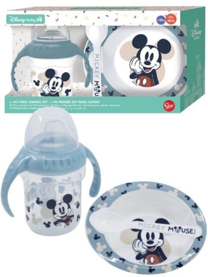 Mikke Mus babyservise i 3 deler - flaske, bolle og skje