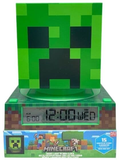 Minecraft Creeper 3D LED-nattlampe med vekkerklokke