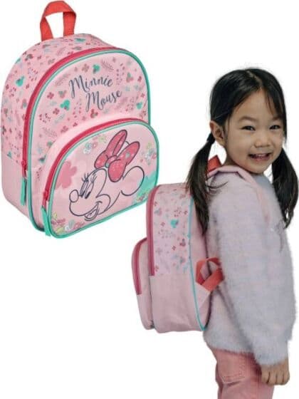 Minnie Mouse ryggsekk med forlomme og justerbare stropper - lyserosa