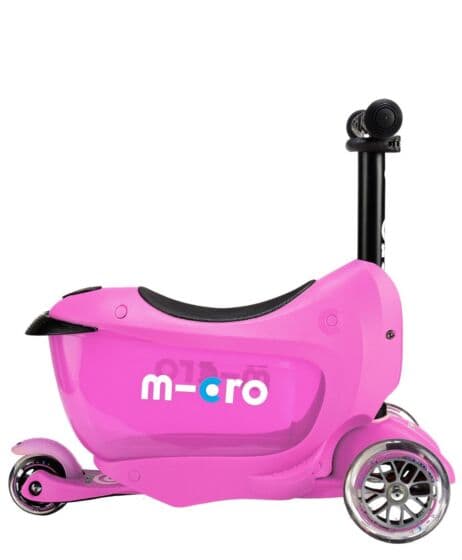 Micro Mini2go Deluxe Pink sparkesykkel for barn 18 mnd-5 år - sete og lagringsplass
