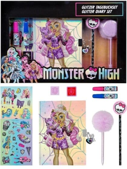 Monster High Dagbok med lås og tilbehør - 8 deler