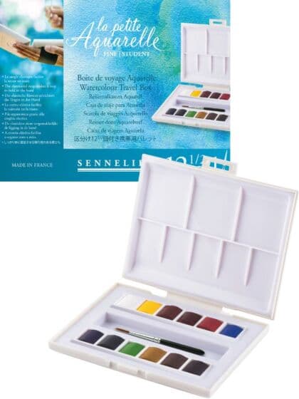 Sennelier Aquarelle vannmaling i boks - 12 fargetabletter og pensel