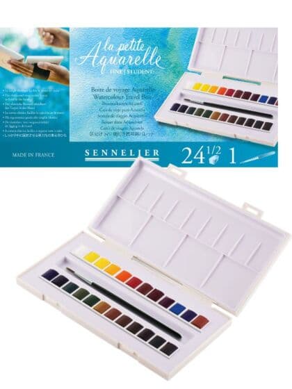 Sennelier Aquarelle vannmaling i boks - 24 fargetabletter og malepensel