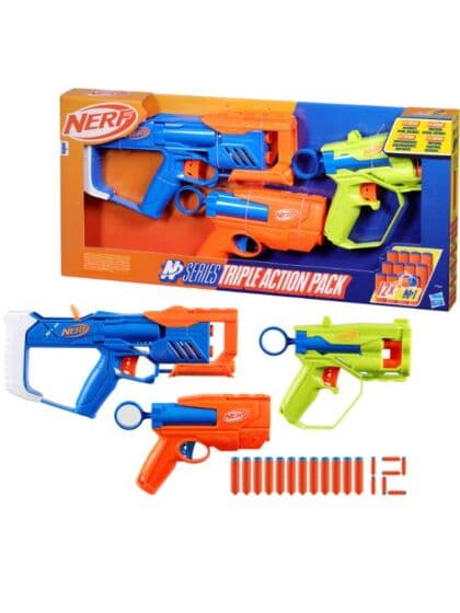 Nerf N-Serien Triple Action Pack – 3 forskjellige blaster med 12 dartpiler