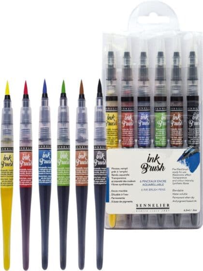 Sennelier ink brush - 6 akvarell blekkpensler