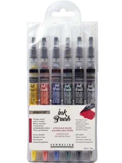 Sennelier ink brush - 6 akvarell blekkpensler i metalliske farger