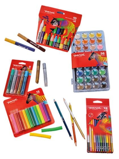 Penol samlepakke med fargeblyanter, leire, maleskrin, trylletusjer og glitterlim