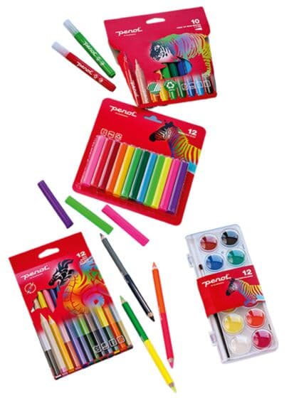 Penol samlepakke med fargeblyanter, leire, maleskrin og tykke tusjer