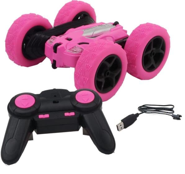 RC bil med 360 graders spinn - USB lader og batteri - rosa