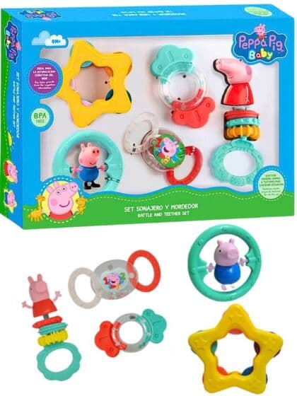 Peppa Gris sett med biteleker og rangler - 5 stk