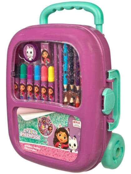 Gabbys Dukkeskap malekoffert på hjul - 19 deler