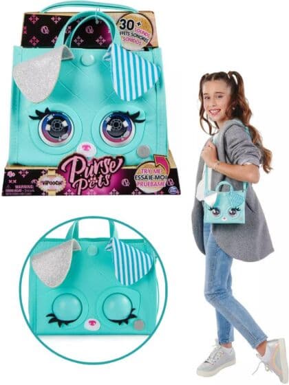 Purse Pets Quilted Interaktiv håndveske med lyd og reaksjoner - turkis hund