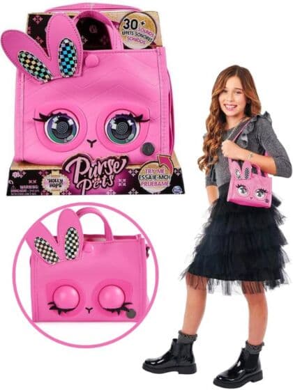 Purse Pets Quilted Interaktiv håndveske med lyd og reaksjoner - rosa kanin