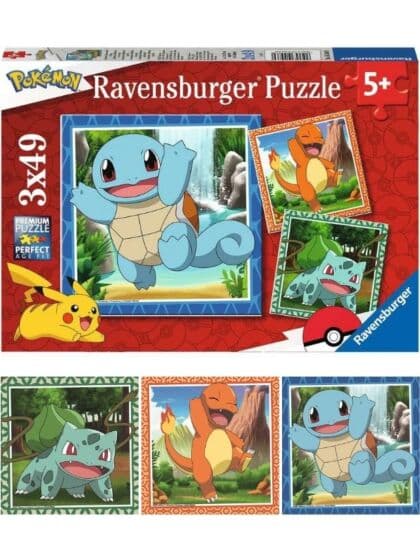 Ravensburger Pokemon puslespill 3x49 brikker - Bulbasaur, Charmander og Squirtle